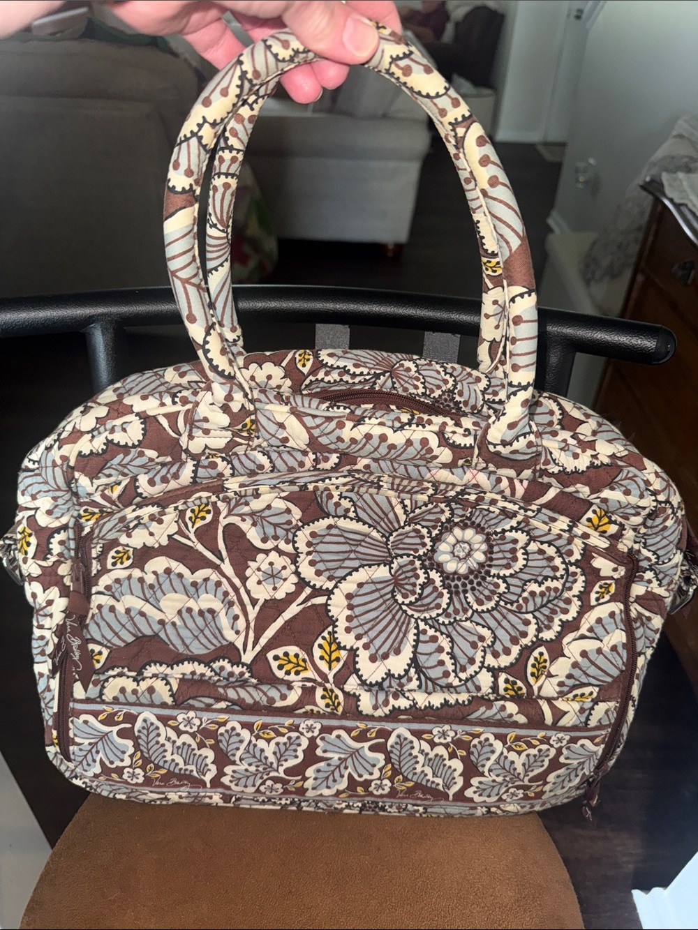 Vera Bradley Brown Floral Quilted Slate Blooms Retired Patten Metropolitan Bag